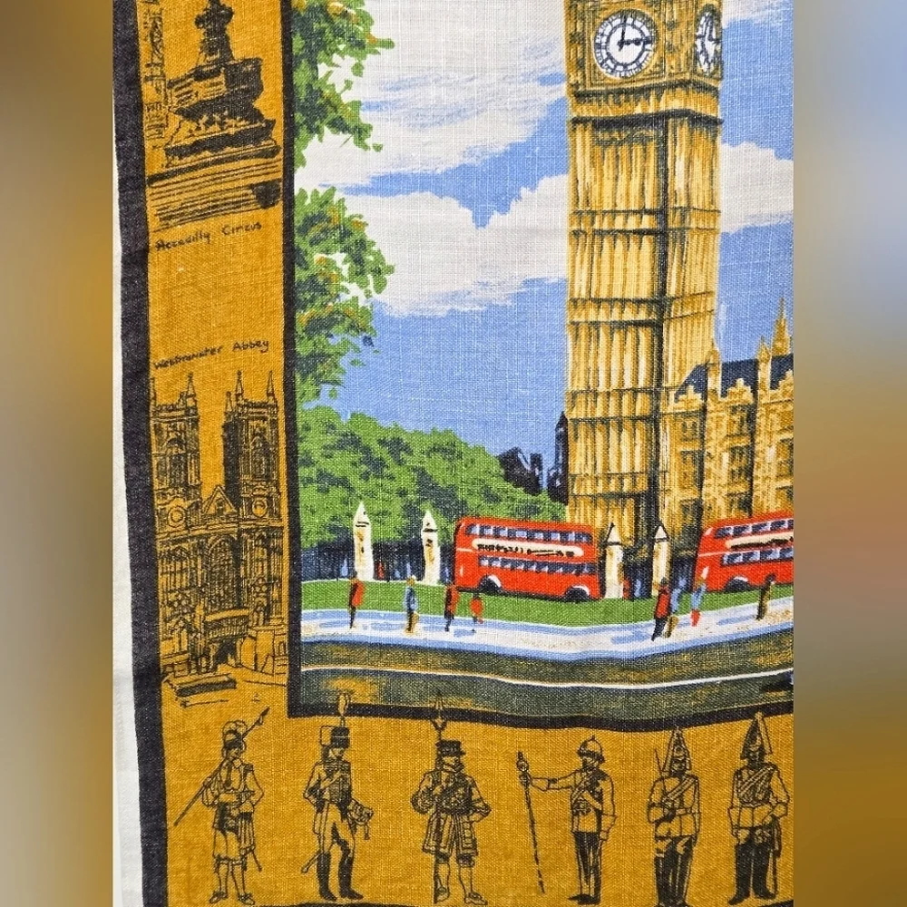 Vintage 70's Made In Ireland London Big Ben Linen Tea‎ Towel